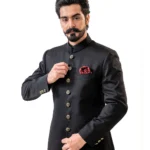 Black Achkan with Mandarin Collar