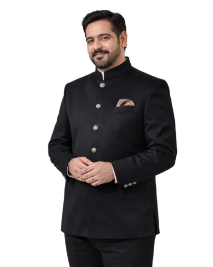 Black Bandhgala for Men Belly Comfort Fit