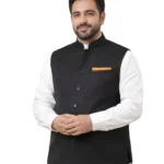 Black Nehru Jacket (Bundi) for Men Belly Comfort Fit