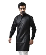 Black Cotton Kurta with Mandarin Collar - Image 3
