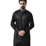 Black Cotton Shirt with Mandarin Collar