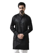 Black Cotton Kurta with Mandarin Collar