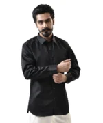 Black Cotton Shirt with Spread Collar - Image 4