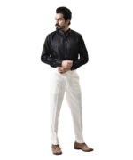 Black Mandarin Collar Shirt with White Pant – Combo Set - Image 4