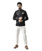 Black Nehru Jacket with Black Shirt and White Pant – Combo Set