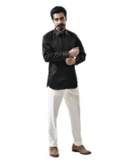 Black Spread Collar Shirt with White Pant – Combo Set - Image 4