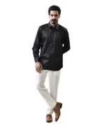 Black Spread Collar Shirt with White Pant – Combo Set - Image 3