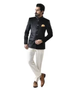 Black Velvet Bandhgala with White Pant – Combo Set - Image 4