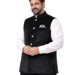 Black Velvet Nehru Jacket (Bundi) for Men Belly Comfort Fit