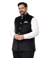 Black Velvet Nehru Jacket (Bundi) for Men Belly Comfort Fit