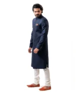 Navy Blue Achkan with Mandarin Collar - Image 3