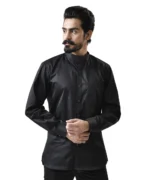 Black Cotton Shirt with Mandarin Collar - Image 2