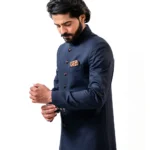 Navy Blue Achkan with Mandarin Collar