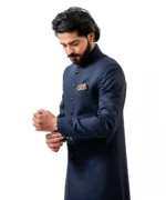 Navy Blue Achkan with Mandarin Collar