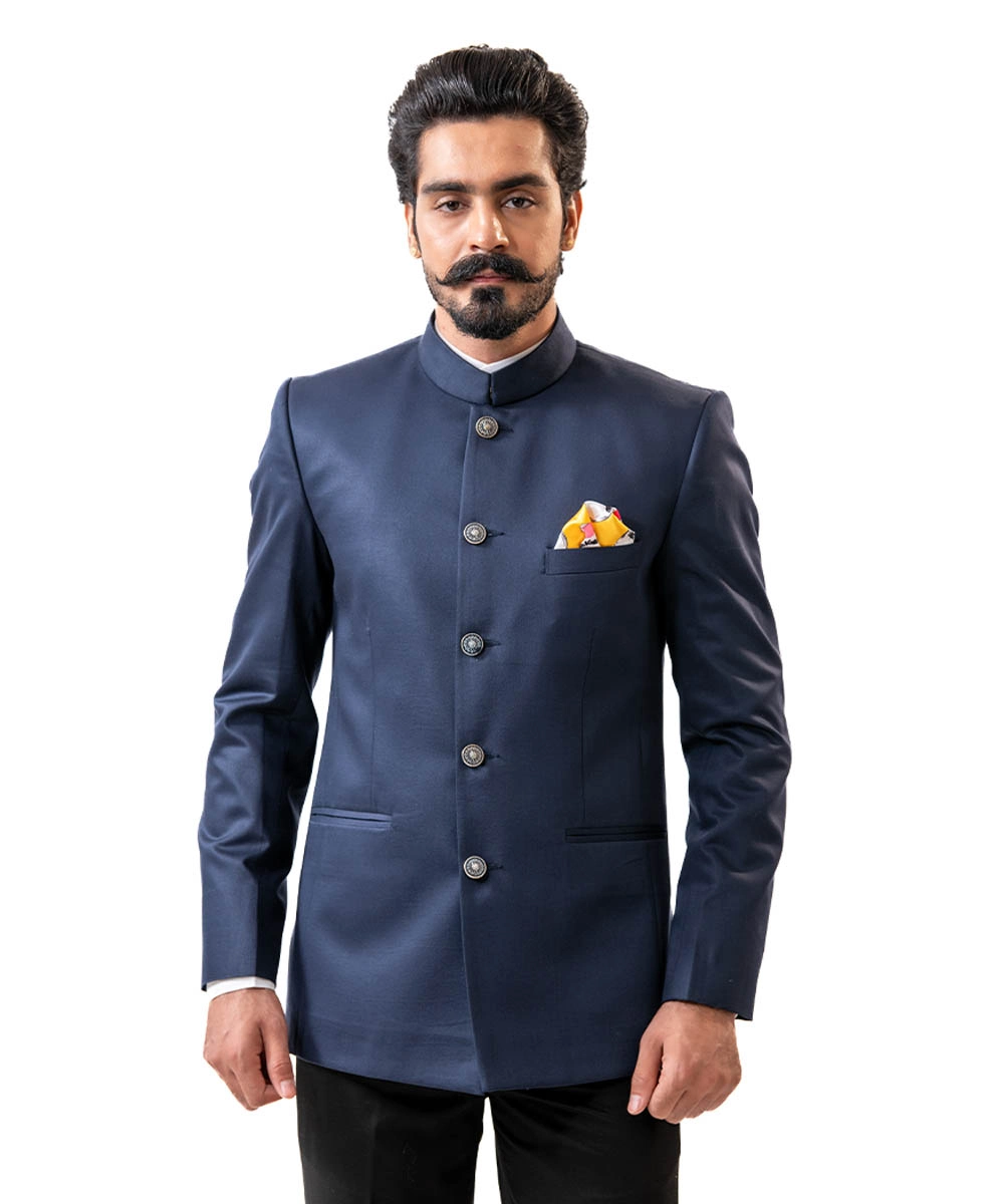 Classic-Blue-Jodhpuri-Suit-for-Men-Online-Deepees-Pret Navy Blue Bandhgala - Image 1