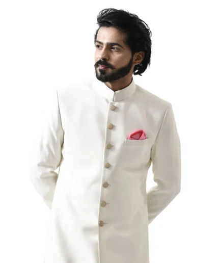 Cream Achkan with Mandarin Collar