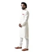 Cream Achkan with Mandarin Collar - Image 2