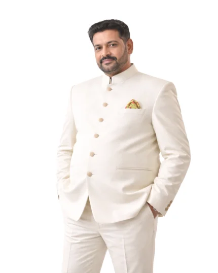 Cream Bandhgala for Men Belly Comfort Fit