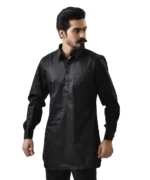 Black Cotton Kurta with Spread Collar - Image 3