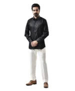 Black Spread Collar Shirt with White Pant – Combo Set
