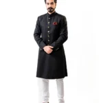 Black Achkan and White Churidar Pajama – Combo Set