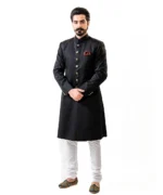 Black Achkan and White Churidar Pajama – Combo Set