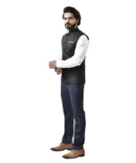 Black Nehru Jacket with White Shirt and Navy Blue Pant – Bundi Combo Set - Image 3