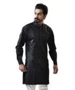 Black Cotton Shirt with Mandarin Collar - Image 2