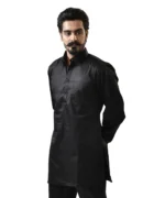 Black Cotton Kurta with Spread Collar - Image 2