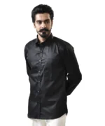 Black Cotton Shirt with Spread Collar - Image 3