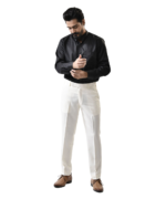 Black Mandarin Collar Shirt with White Pant – Combo Set - Image 3