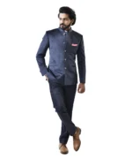 Navy Blue Velvet Bandhgala with Navy Blue Pant – Combo Set - Image 4