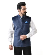 Navy Blue Velvet Bundi (Nehru Jacket) - Image 3