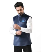 Navy Blue Velvet Bundi (Nehru Jacket) - Image 2