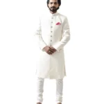 Cream Achkan and White Churidar Pajama – Combo Set