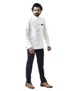 White Bandhgala with Navy Blue Pant – Combo Set - Image 4