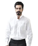 White Cotton Shirt with Mandarin Collar - Image 3