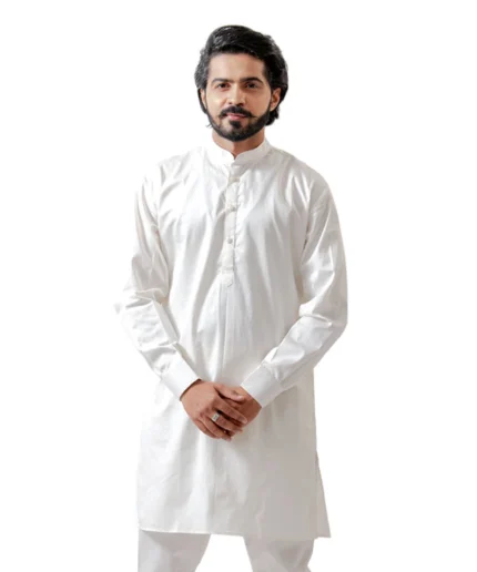 White Cotton Kurta with Mandarin Collar