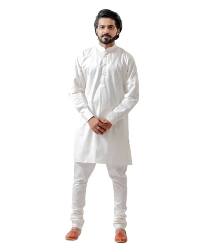 White Kurta with White Pajama – Combo Set