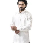 White Cotton Shirt with Spread Collar