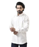 White Cotton Shirt with Spread Collar