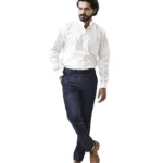 White Mandarin Collar Shirt with Navy Blue Pant – Combo Set