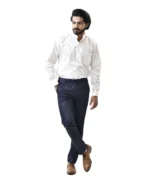 White Mandarin Collar Shirt with Navy Blue Pant – Combo Set