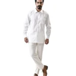 White Spread Collar Shirt with White Pant – Combo Set