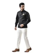 Black Nehru Jacket with Black Shirt and White Pant – Combo Set - Image 3