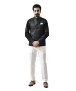 Black Nehru Jacket with Black Shirt and White Pant – Combo Set - Image 2