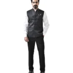 Black Nehru Jacket with White Shirt and Black Pant – Bundi Combo Set