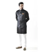 Black Velvet Bundi with Black Kurta and White Pajama – Combo Set - Image 3