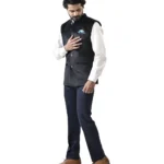 Black Velvet Bundi with White Shirt and Navy Blue Pant – Combo Set