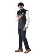 Black Velvet Bundi with White Shirt and Navy Blue Pant – Combo Set